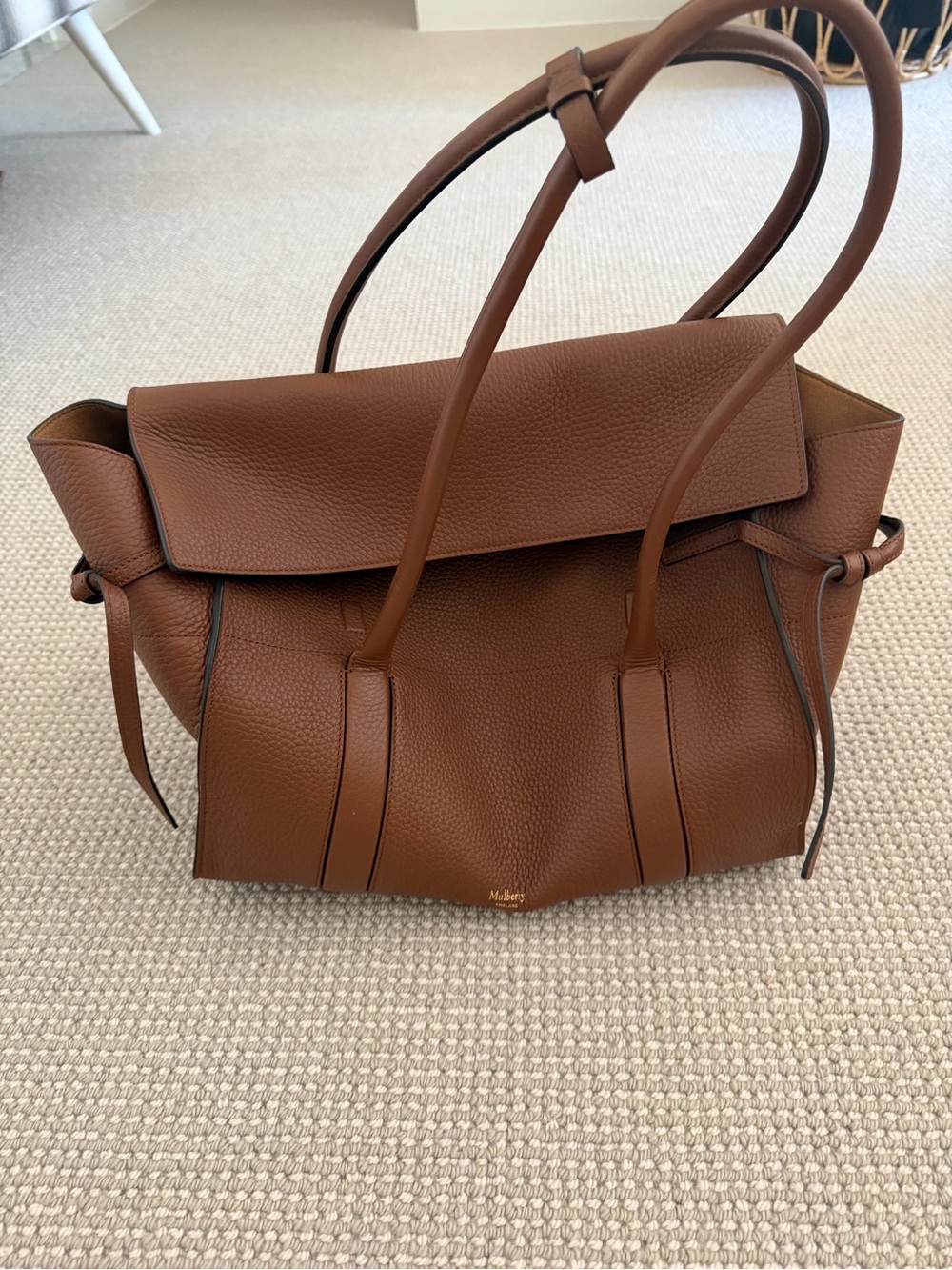 Mulberry Brown Pebbled Leather Shoulder Bag with Top Flap